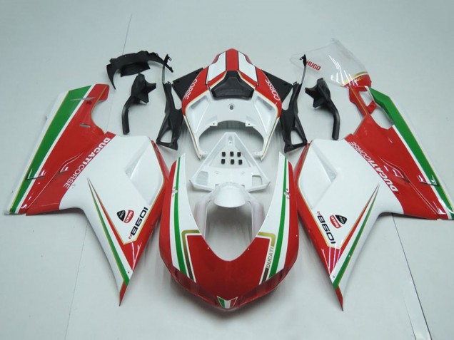2007-2014 White Red Green Stripe Ducati 1098 Motorcycle Fairings