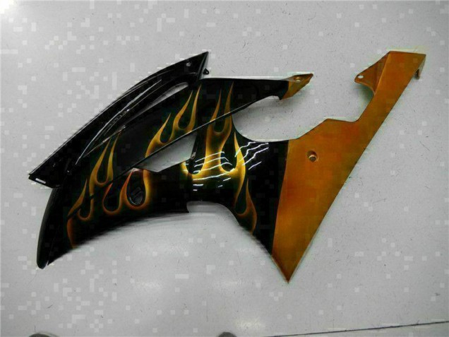 2008-2016 Glossy Black Gold Flame Yamaha YZF R6 Motorcycle Fairings