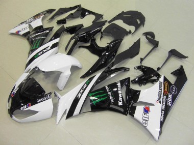 2009-2012 White Glossy Black Green Elf Touch4 Monster Bridgestone Kawasaki ZX6R Motorcycle Fairings