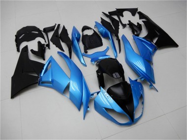2009-2012 Light Blue Glossy Black Kawasaki ZX6R Motorcycle Fairings