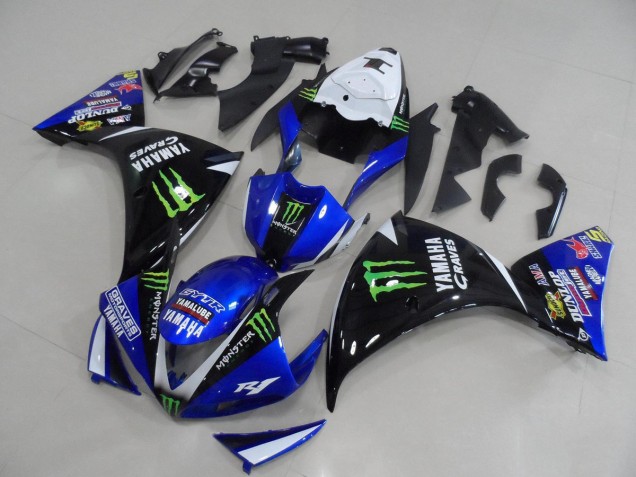 2012-2014 White Blue Glossy Black Green Graves Yamalube Monster Yamaha YZF R1 Motorcycle Fairings