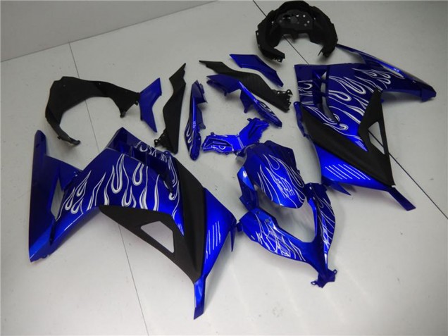 2013-2024 Blue Black White Flame Kawasaki Ninja 300 EX300R Motorcycle Fairings