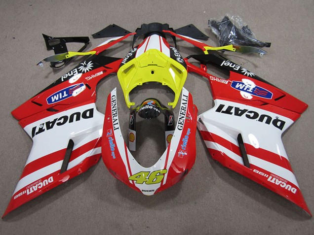 2007-2014 White Yellow Red Generali 46 Ducati 1198 Motorcycle Fairings