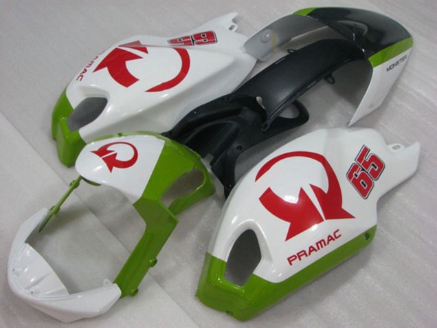 2008-2012 White Green Red Pramac 65 Ducati Monster 696 Motorcycle Fairings