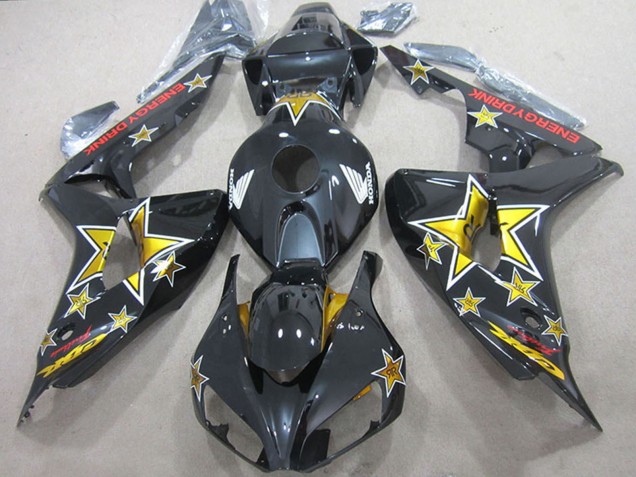 2006-2007 Glossy Black Gold Star Energy Drink Honda CBR1000RR Motorcycle Fairings