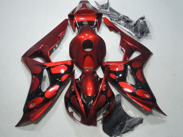 2006-2007 Red Glossy Black Flame Honda CBR1000RR Motorcycle Fairings