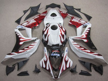 2007-2008 White Red Glossy Black Flame Honda CBR600RR Motorcycle Fairings