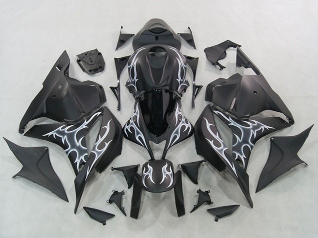 2007-2008 Matte Black Silver Flame Honda CBR600RR Motorcycle Fairings