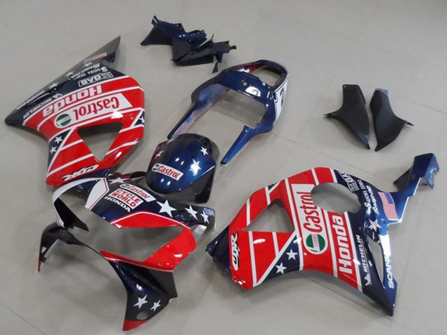 2002-2003 Blue Red Cycle World Castrol Honda CBR900RR 954 Motorcycle Fairings