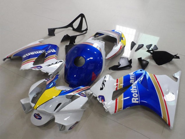 2002-2013 White Blue Yellow Rothmans Honda VFR 800 Motorcycle Fairings