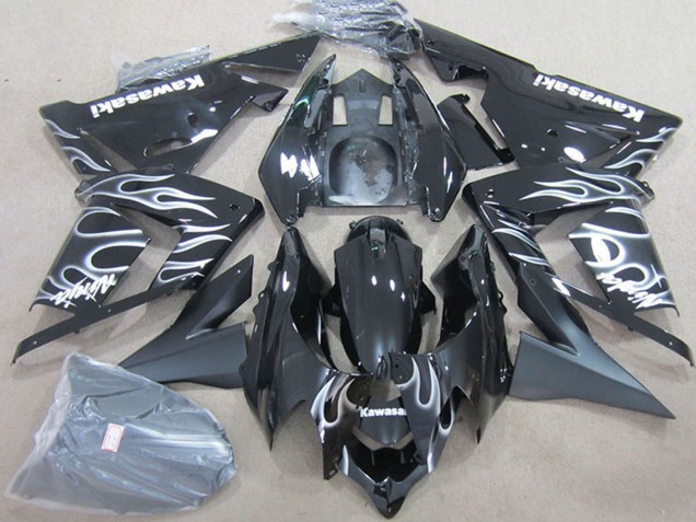 2004-2005 Black with White Flame Kawasaki ZX10R Motorcycle Fairings