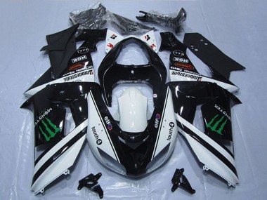 2006-2007 White Glossy Black Green Elf Touch4 Monster Kawasaki ZX10R Motorcycle Fairings