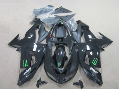 2006-2007 Glossy Black Green Monster Kawasaki ZX10R Motorcycle Fairings
