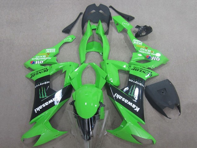 2008-2010 Green Black Monster Energy Elf Dunlop Kawasaki ZX10R Motorcycle Fairings