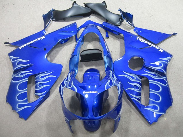 2002-2006 Blue White Flame Kawasaki ZX12R Motorcycle Fairings