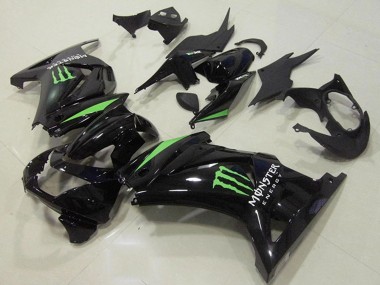 2008-2012 Glossy Black Green Monster Energy Kawasaki ZX250R Motorcycle Fairings