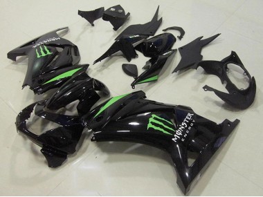 2008-2012 Glossy Black Green Monster Energy Kawasaki ZX250R Motorcycle Fairings