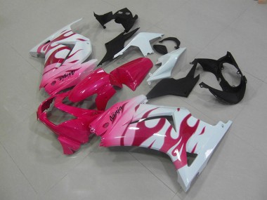 2008-2012 White Pink Flame Kawasaki ZX250R Motorcycle Fairings