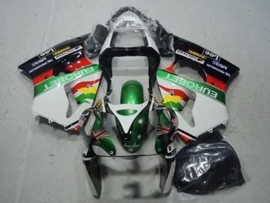 2000-2002 White Green Red Yellow Black Star EuroBet Kawasaki ZX6R Motorcycle Fairings