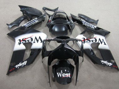 2003-2004 Glossy Black White West Kawasaki ZX6R Motorcycle Fairing