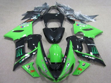 2005-2006 Glossy Black Green Elf Touch4 Bridgestone Monster Kawasaki ZX6R Motorcycle Fairings