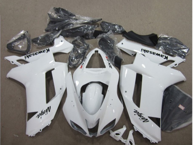 2007-2008 White Kawasaki ZX6R Motorcycle Fairings