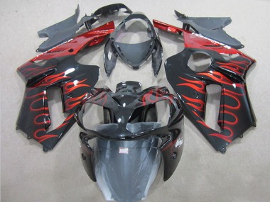 2007-2008 Black Red Flame Kawasaki ZX6R Motorcycle Fairing