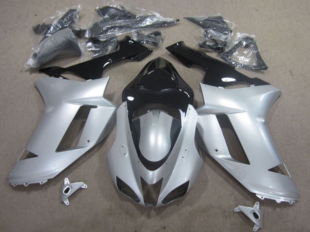 2007-2008 Silver Black Kawasaki ZX6R Motorcycle Fairings
