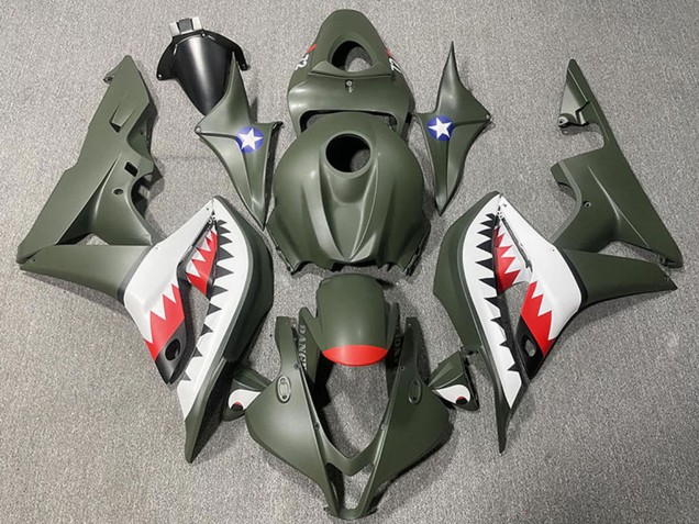 2007-2008 Army Green White Red Shark Honda CBR600RR Motorcycle Fairings