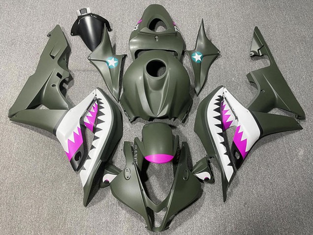 2007-2008 Army Green White Pink Shark Honda CBR600RR Motorcycle Fairings