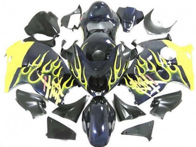1997-2007 Glossy Black Yellow Flame Suzuki GSXR 1300 Motorcycle Fairings
