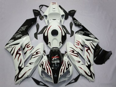 2004-2005 White Glossy Black Red Flame Honda CBR1000RR Motorcycle Fairings