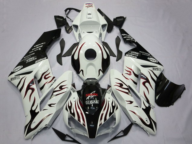 2004-2005 White Glossy Black Red Flame Honda CBR1000RR Motorcycle Fairings