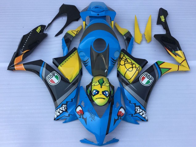 2012-2016 Blue Yellow Glossy Black Shark Teeth Honda CBR1000RR Motorcycle Fairings