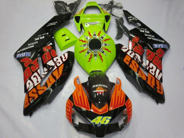 2004-2005 Lime Green Orange Glossy Black Rossi 46 Honda CBR1000RR Motorcycle Fairings