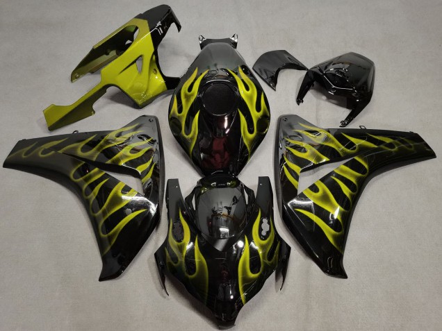 2008-2011 Glossy Black Gold Flame Honda CBR1000RR Motorcycle Fairings