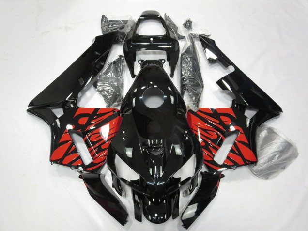 2005-2006 Glossy Black and Tribal Red Honda CBR600RR Motorcycle Fairings
