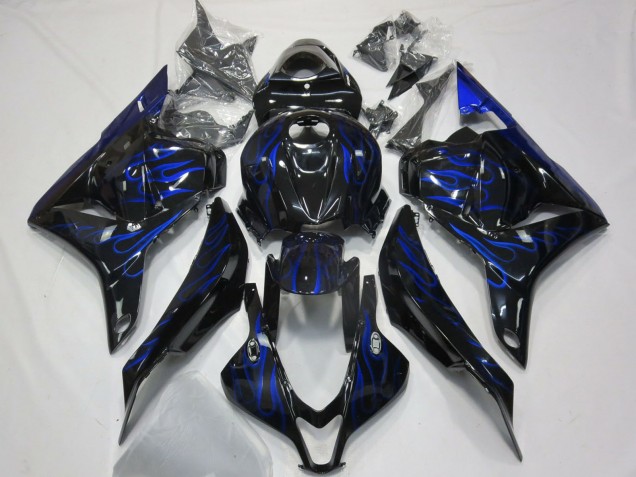 2009-2012 Glossy Black Blue Flame Honda CBR600RR Motorcycle Fairings