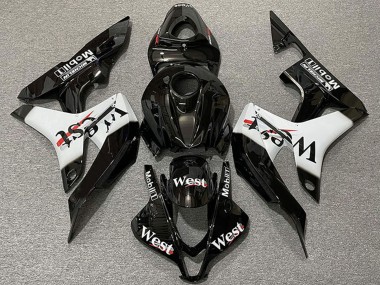 2007-2008 Glossy Black White West Style Honda CBR600RR Motorcycle Fairings