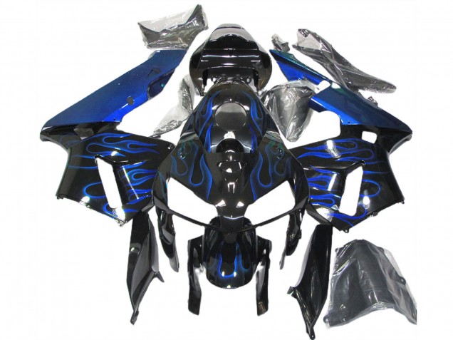 2005-2006 Glossy Black Blue Flame Honda CBR600RR Motorcycle Fairings