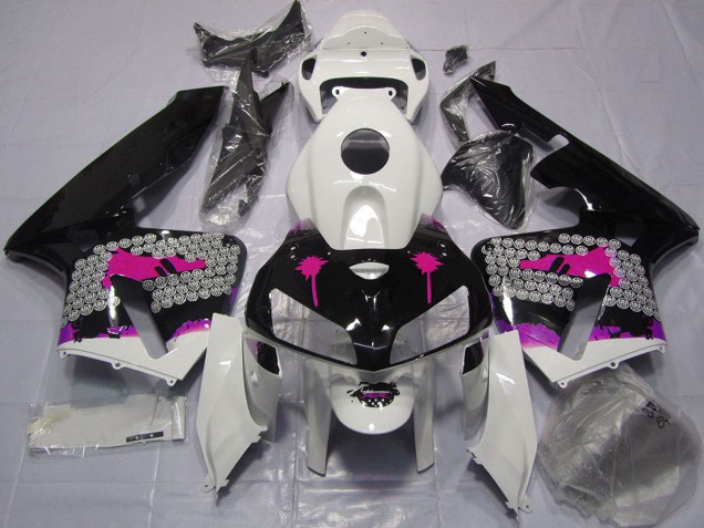 2005-2006 Pink Splatter on Glossy Black Honda CBR600RR Motorcycle Fairings