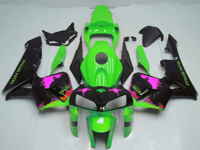 2005-2006 Pink Splatter on Green Honda CBR600RR Motorcycle Fairings