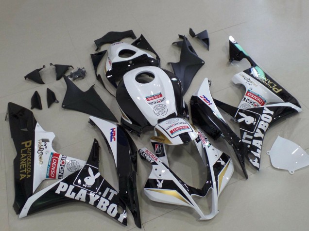 2007-2008 White Gold Glossy Black PlayBoy Honda CBR600RR Motorcycle Fairings