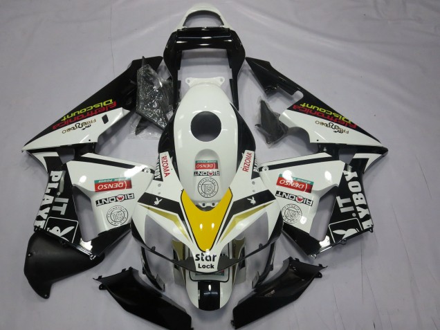 2003-2004 White Yellow Glossy Black Playboy Style Honda CBR600RR Motorcycle Fairings