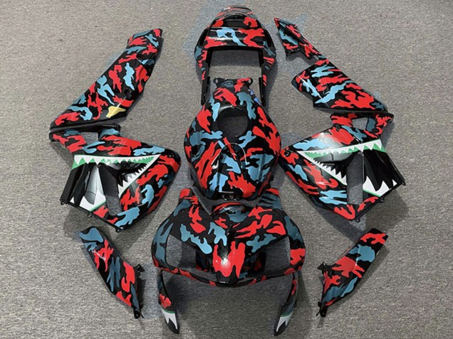 2003-2004 Red Blue Camouflage Shark Honda CBR600RR Motorcycle Fairings