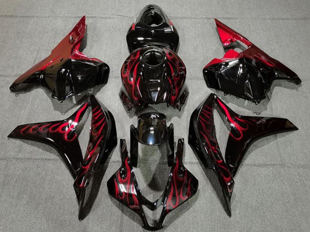 2009-2012 Glossy Black Red Flame Honda CBR600RR Motorcycle Fairings