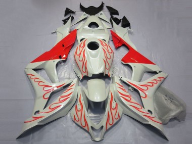 2007-2008 White Red Flame Honda CBR600RR Motorcycle Fairings