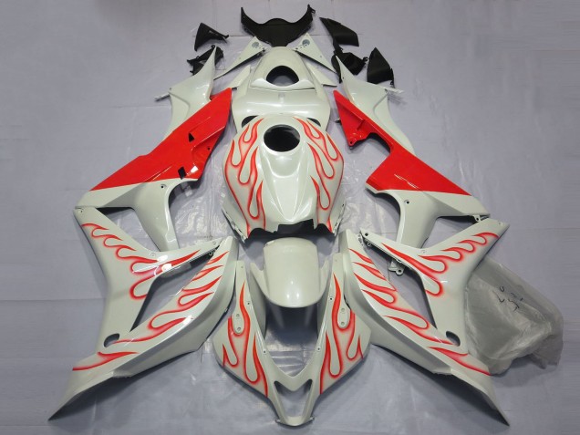 2007-2008 White Red Flame Honda CBR600RR Motorcycle Fairings