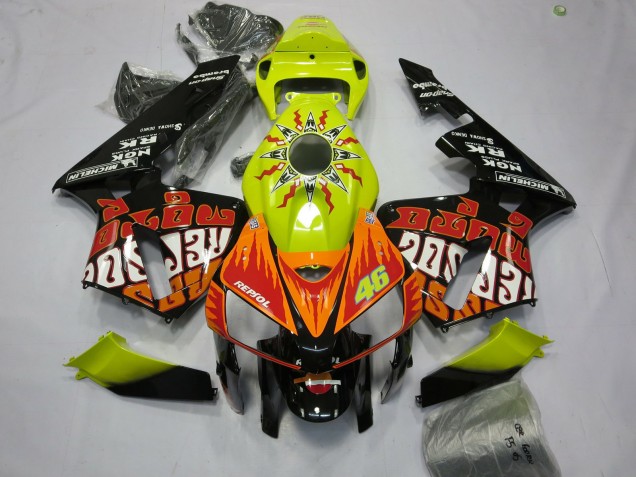 2005-2006 Vibrant Yellow Black Rossi Honda CBR600RR Motorcycle Fairings