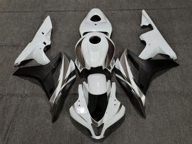 2007-2008 White Matte Black Honda CBR600RR Motorcycle Fairings